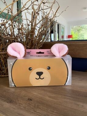 Plush Brown Bear Headband with Pink Ears - Kids Bath & Hair Accessory